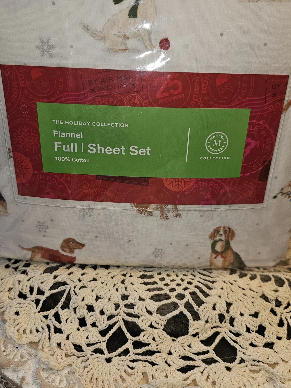 Flannel Full Sheet Set in Cream with Dog Print